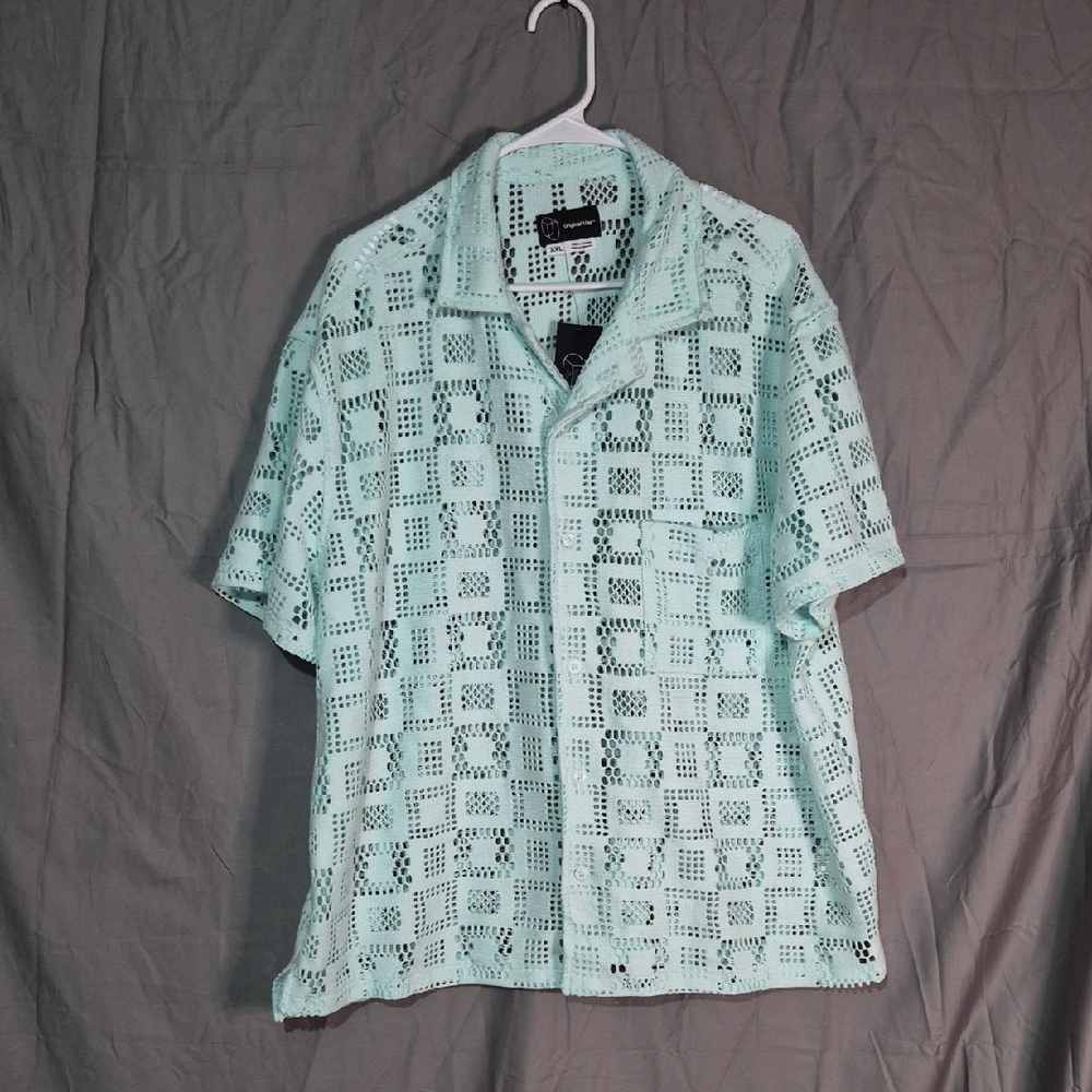 Original Use Light Blue Crochet Men's Shirt